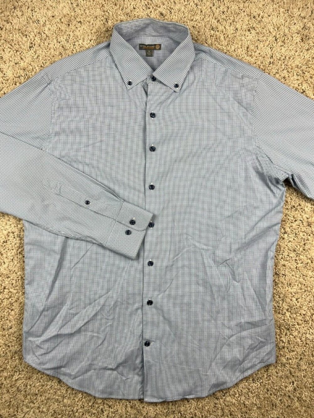Peter Millar Large Blue Check Summer Comfort Long Sleeve Button Up Shirt 4e - Picture 1 of 9